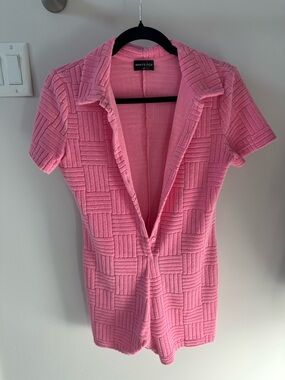 White Fox Boutique Pink Textured Knit Romper
